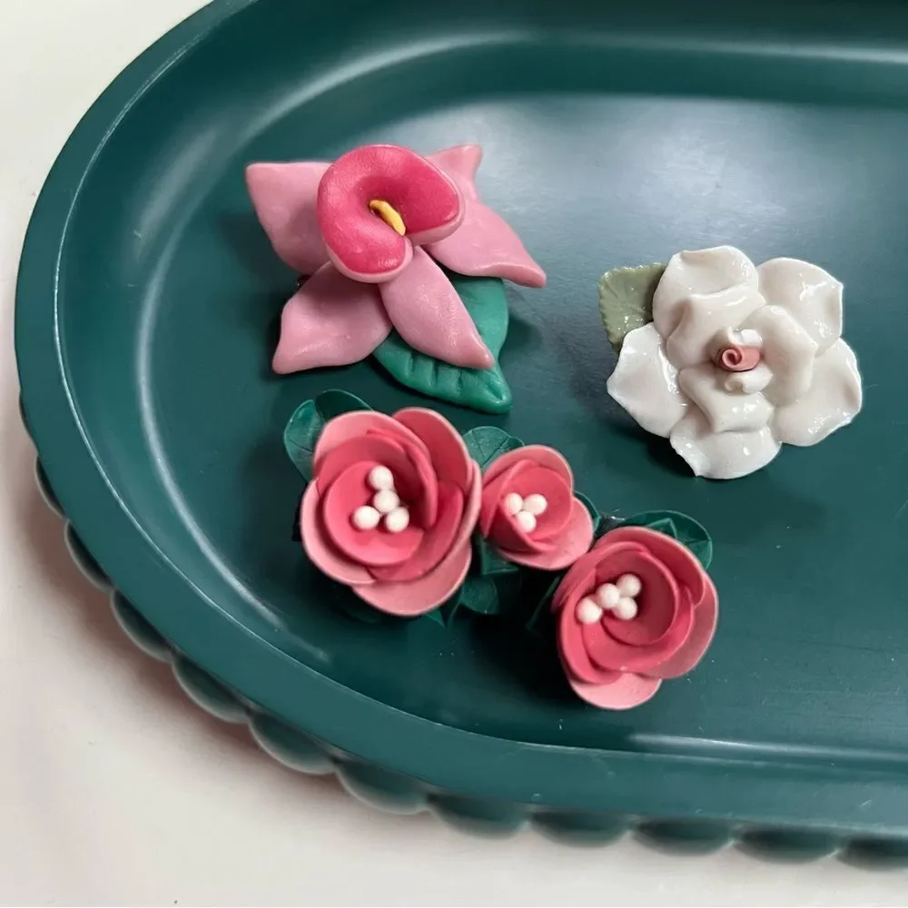 3 Piece Vintage 1970s / 1980s Handmade One of a Kind Flower Brooches Lot